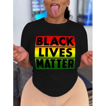 

LW Plus Size Gradient Letter Print T-shirt, Black