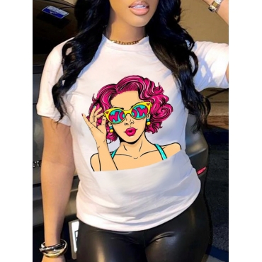 

LW Plus Size Figure Print Patchwork T-shirt, White