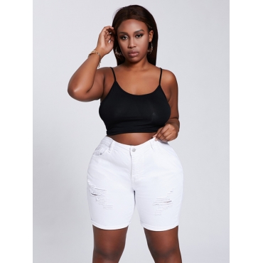 

LW Plus Size High Stretchy Broken Holes White Shorts