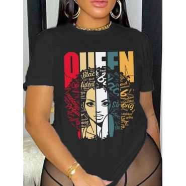

LW Plus Size Figure Letter Print T-shirt, Black