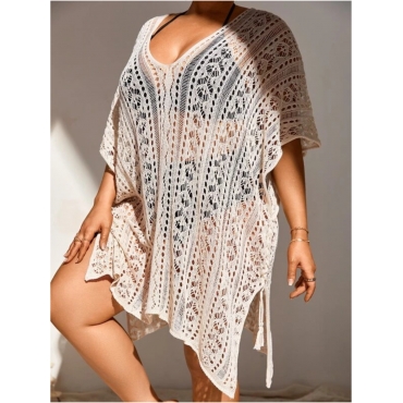 

LW SXY Plus Size Mesh Slit Loose Cover-Up, Off white