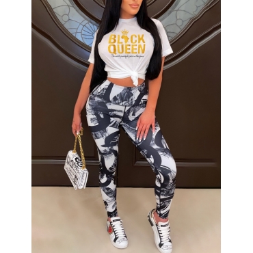 

LW Letter Print Skinny Stretchy Pants Set, White