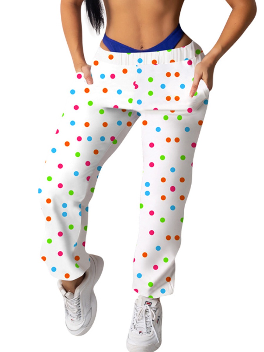 

LW Mid Waist Dot Print Loose Pants, Off white
