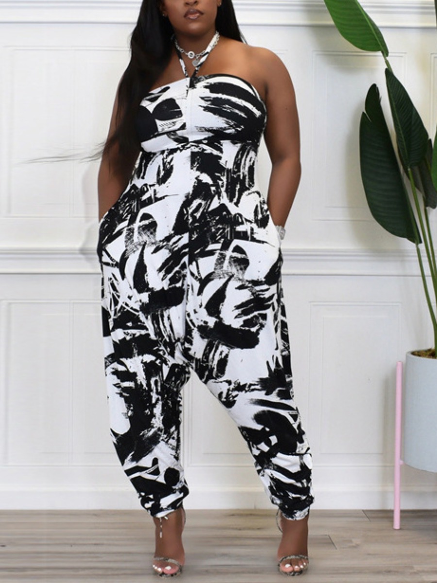 LW Off The Shoulder Mixed Print Jumpsuit