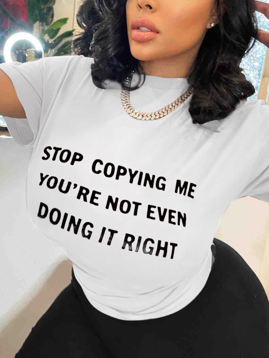 

LW Stop Copying Me Letter Print T-shirt, White