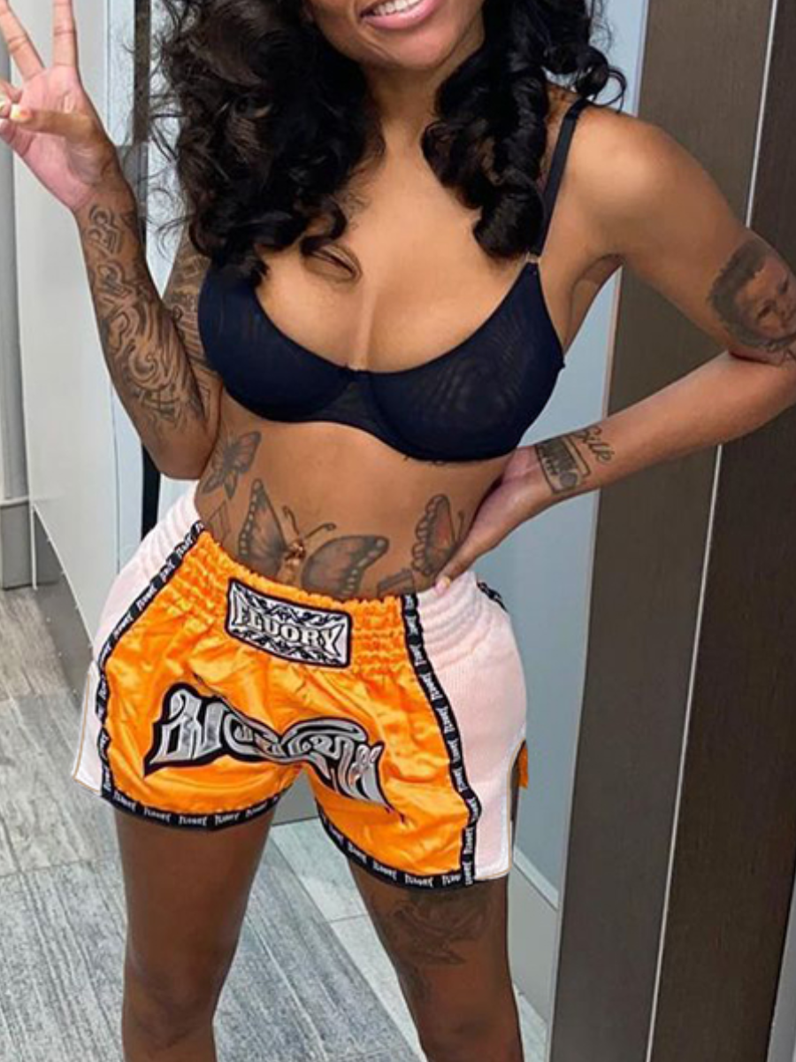 

LW Letter Print Patchwork Shorts, Yellow