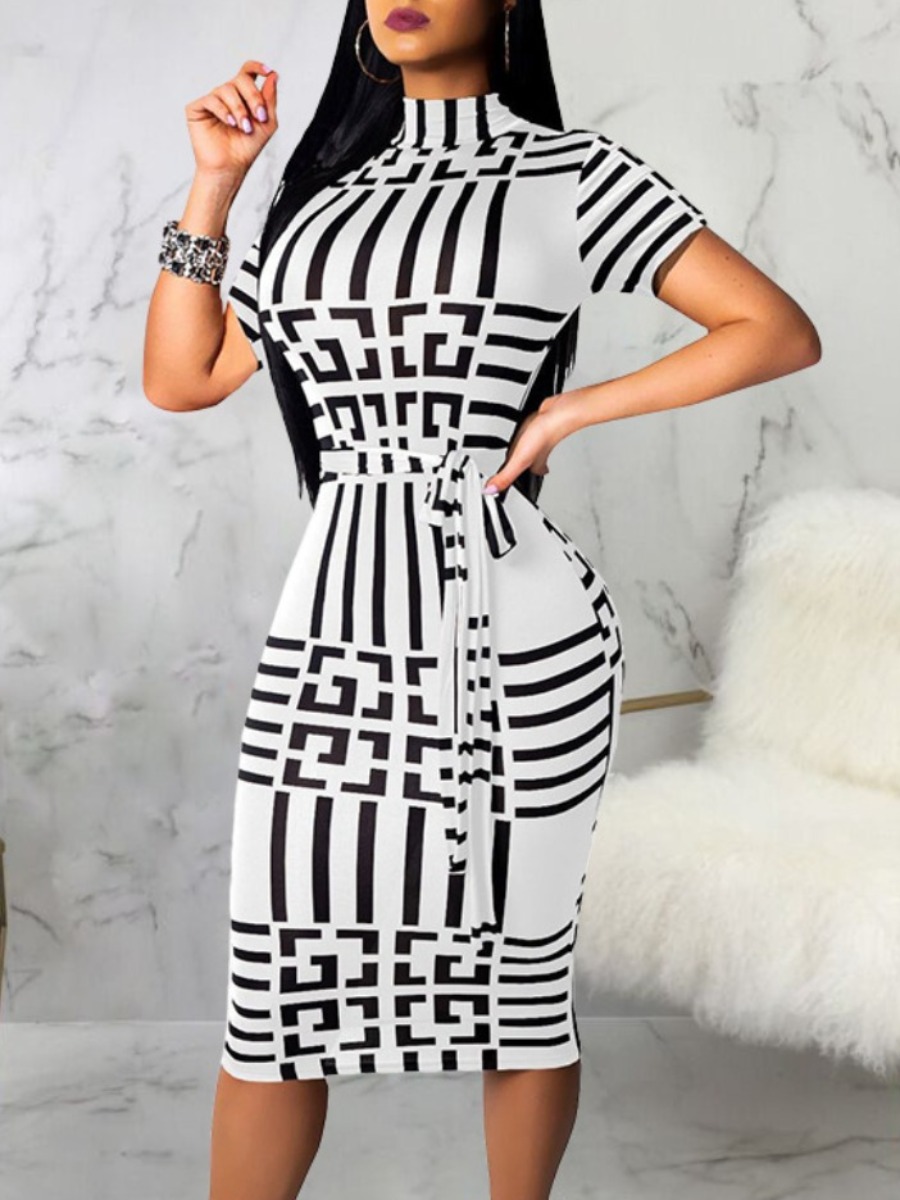

LW Geometric Print Bodycon Dress, White