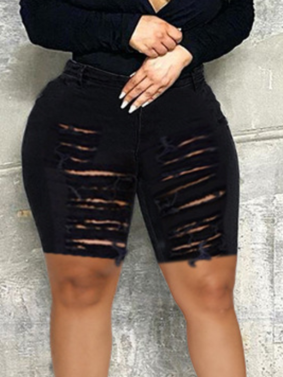 LW Plus Size High-waisted Ripped Denim Shorts