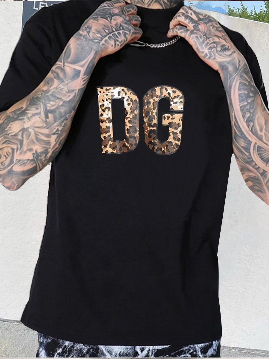 

LW Men Camo Letter Print T-shirt, Black