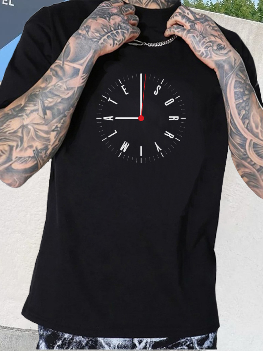 

LW Men Clock Letter Print T-shirt, Black