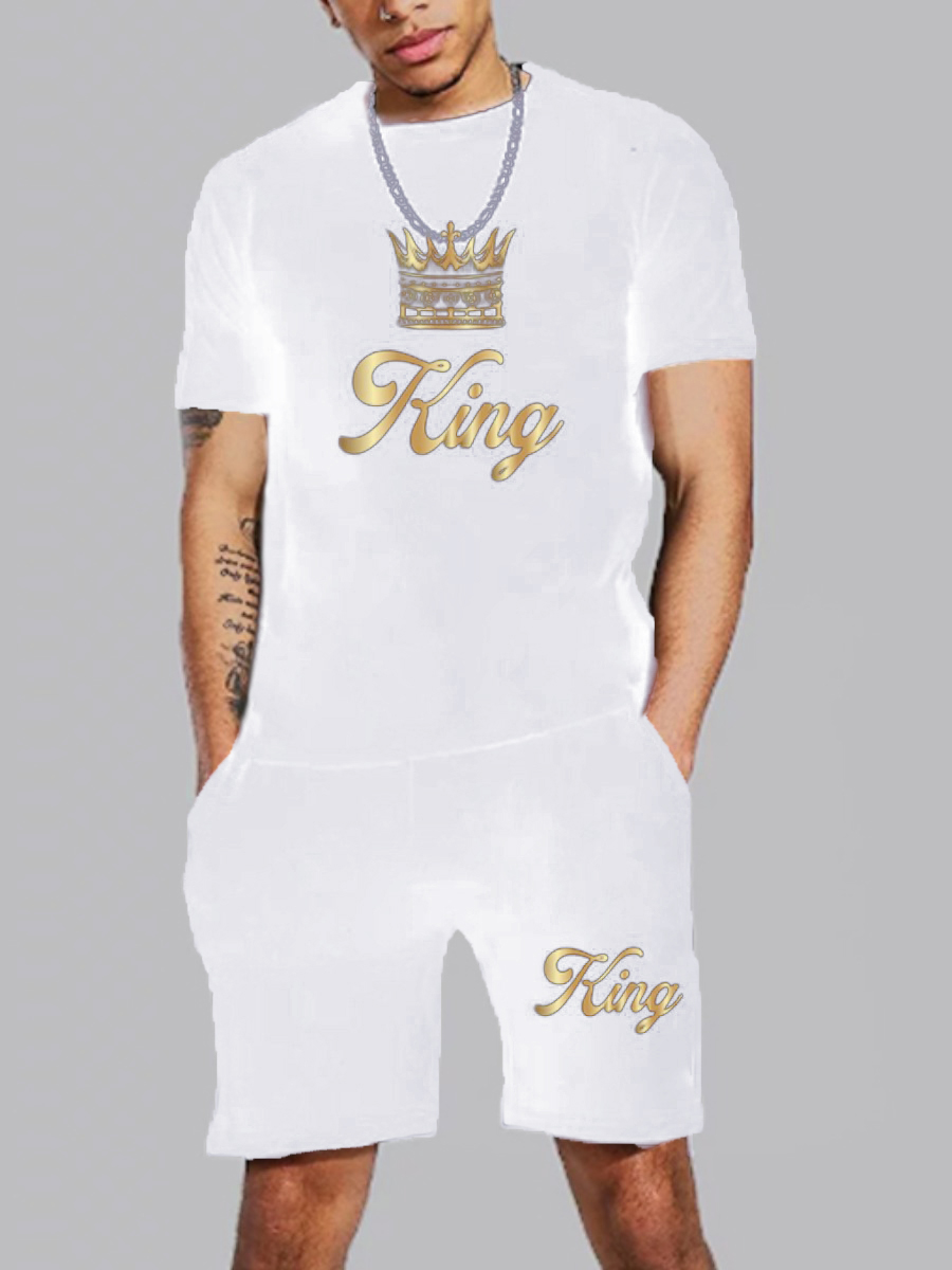 LW Men Street King Letter Print Shorts Set