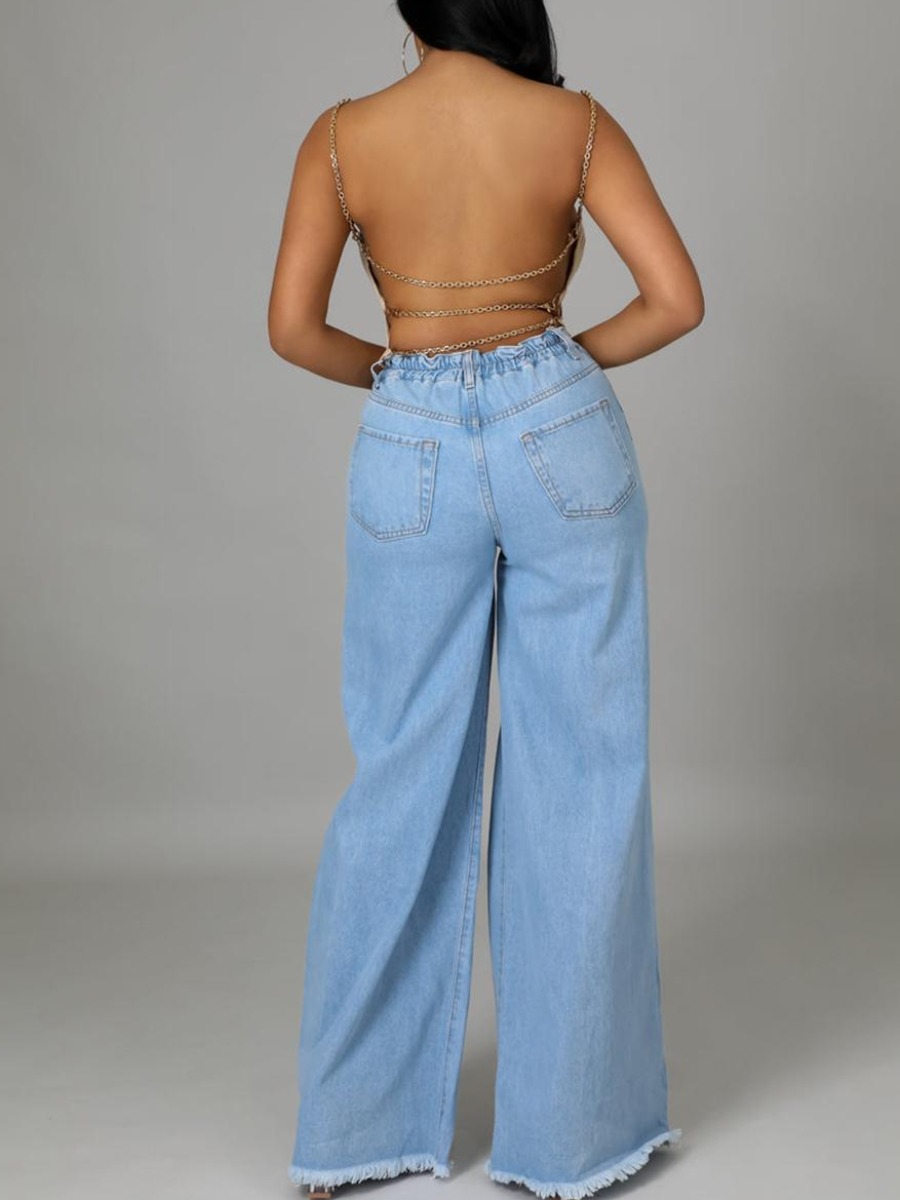 LW Mid Waist Ripped Low Stretchy Jeans