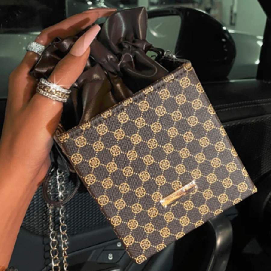 

LW Geometric Print Chain Strap Tote Bag, Coffee