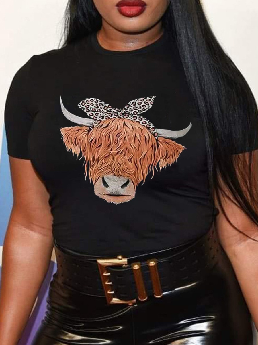 

LW Plus Size Animal Leopard Print T-shirt, Black