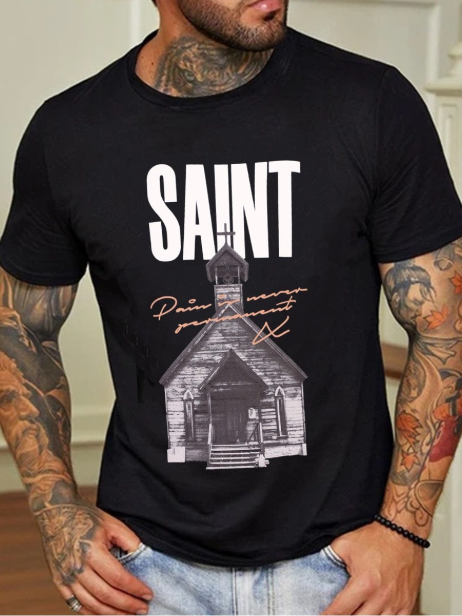 

LW Men Saint Letter Print T-shirt, Black