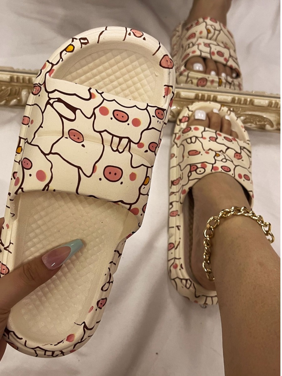 

LW Cartoon Print Slippers, White