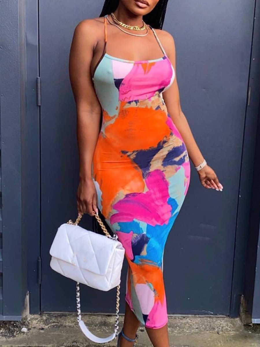 

LW Mixed Print Backless Bodycon Dress, Multi