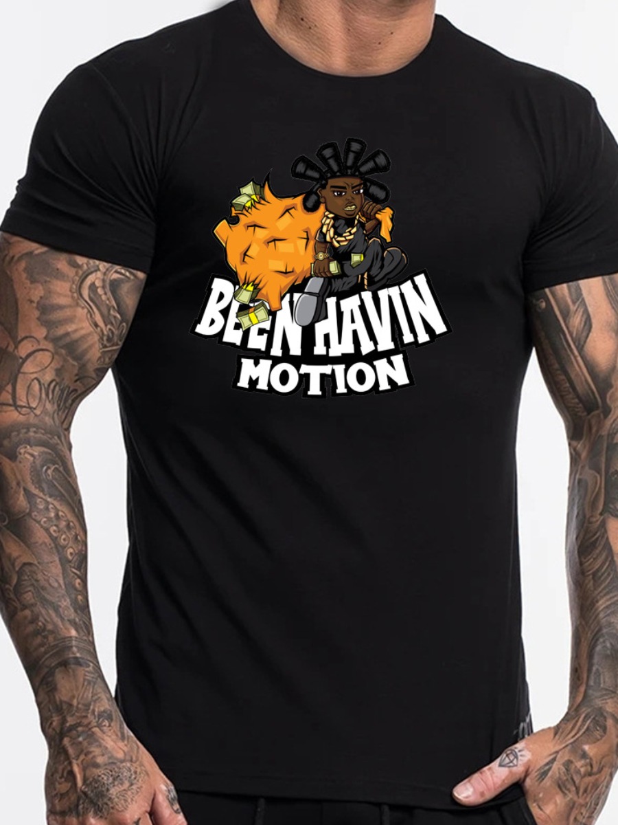 

LW Men Cartoon Letter Print T-shirt, Black