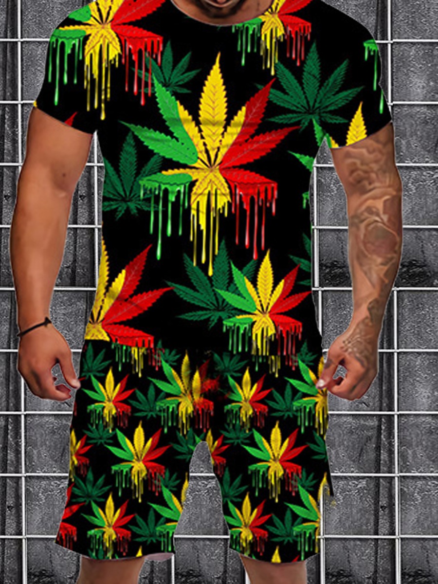 LovelyWholesale Men Floral Print Patchwork Shorts Set Summer Sleeveless Casual Round Neck Spring Summer 2024