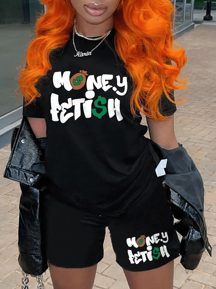 LW Money Letter Print Shorts Set