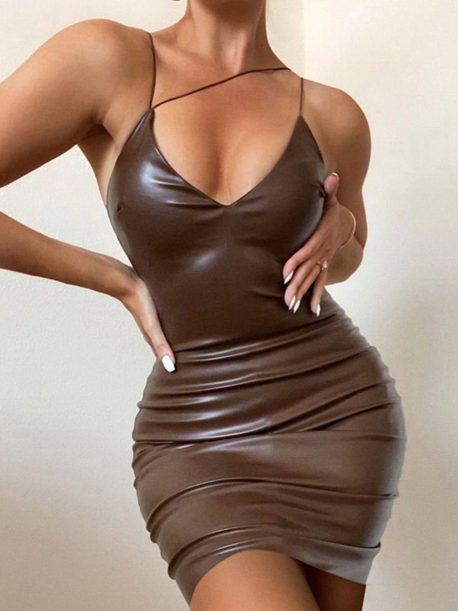 

LW SXY Leather Bodycon Cami Dress, Brown