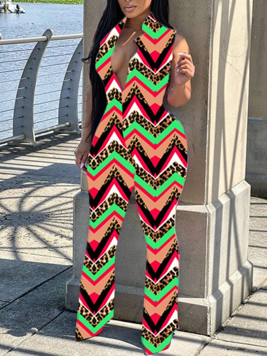 

LW BASICS Leopard Geometric Print Jumpsuit, Multi