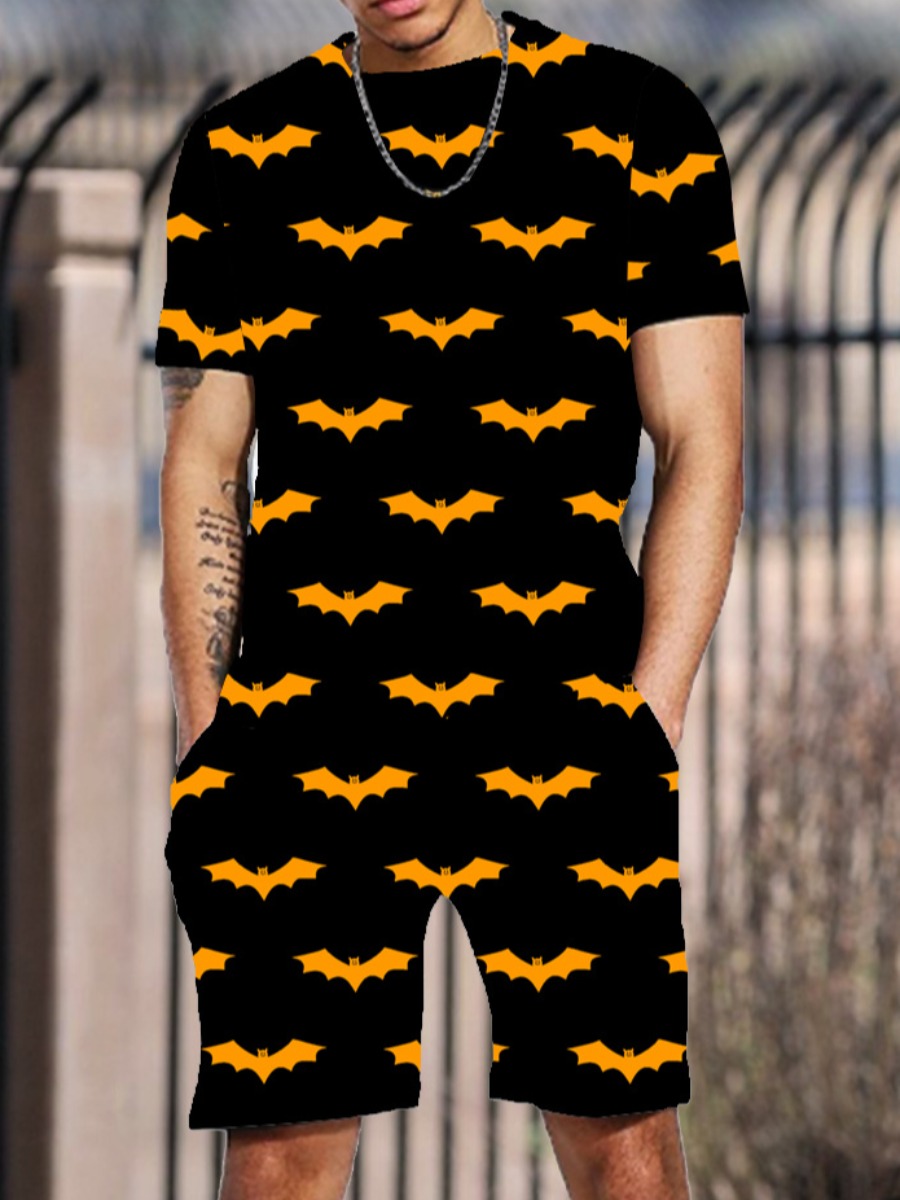 

LW Men Bat Print Drawstring Shorts Set, Yellow