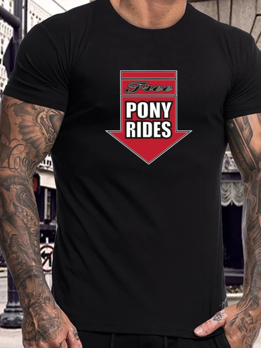 

LW Men Pony Rides Letter Print T-shirt, Black