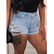 LW Street Broken Holes Blue Denim Shorts