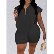 LW Plus Size Turndown Collar Side Split Shorts Set