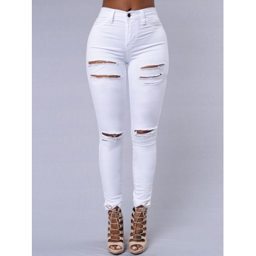 

LW High Stretchy Broken Holes White Jeans