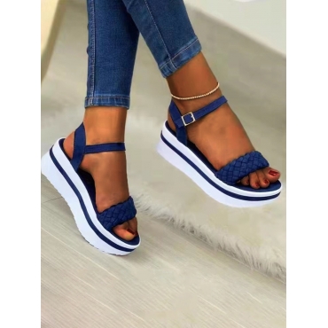 

LW Woven Strap Striped Platform Sandals, Navy blue