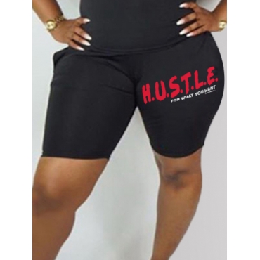 

LW Plus Size Hustle Letter Print Shorts, Black