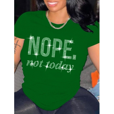 

LW Plus Size Rhinestone Nope Letter T-shirt, Green