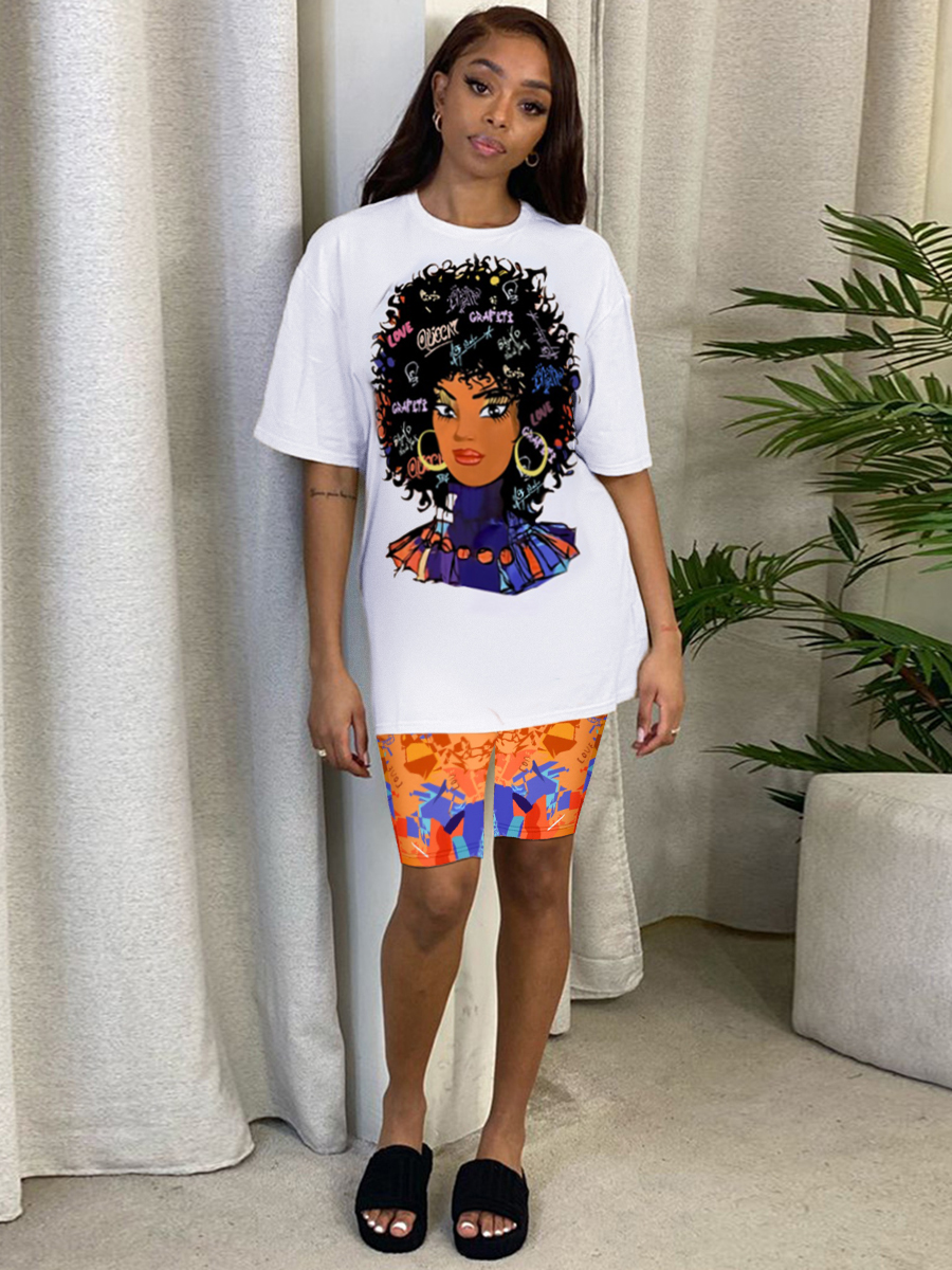 

LW Street Figure Letter Print White Two Piece Shorts Set