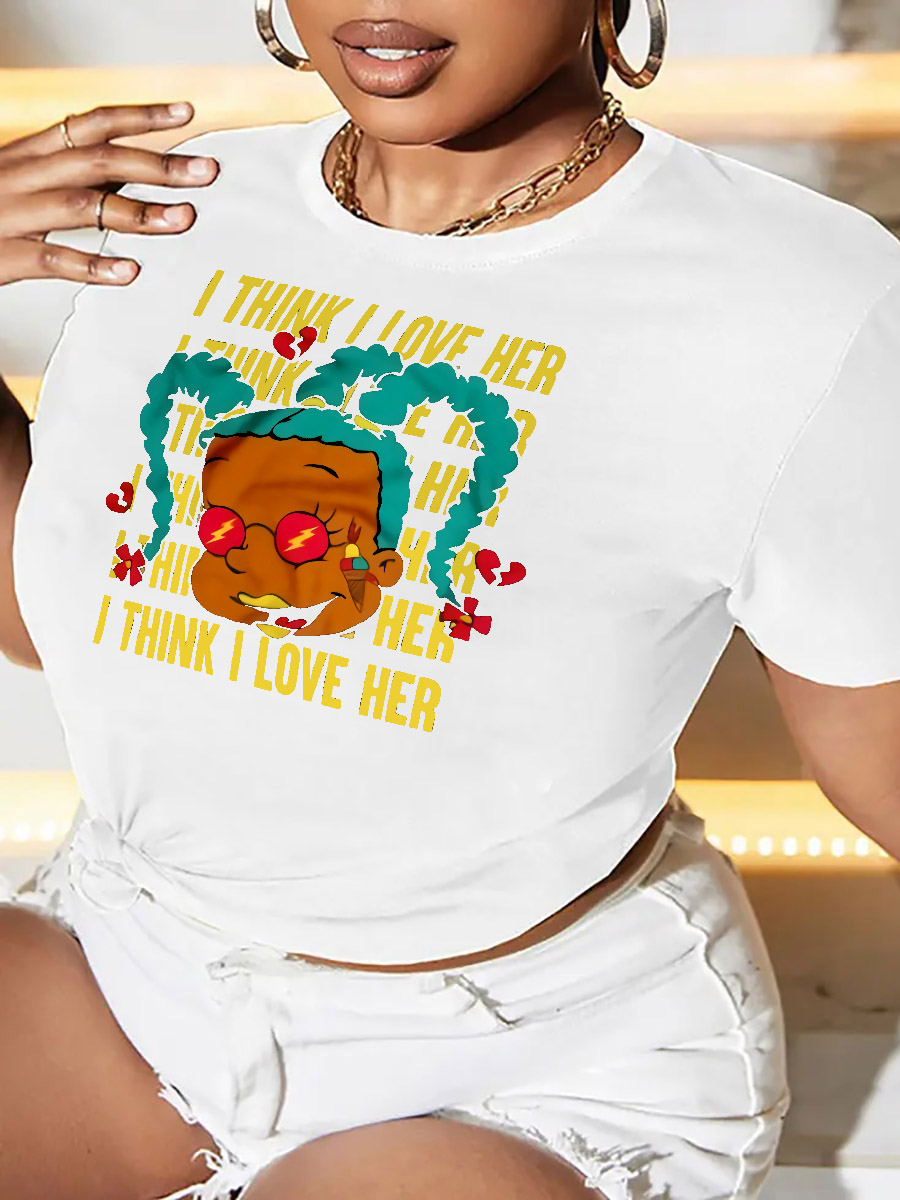 

LW BASICS Cartoon Letter Print T-shirt, White