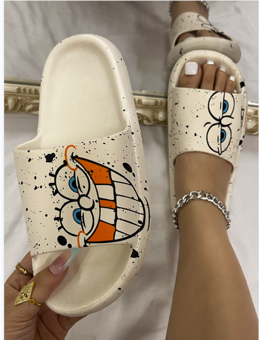 

LW Yeezy Slides Cartoon Print Slippers, White