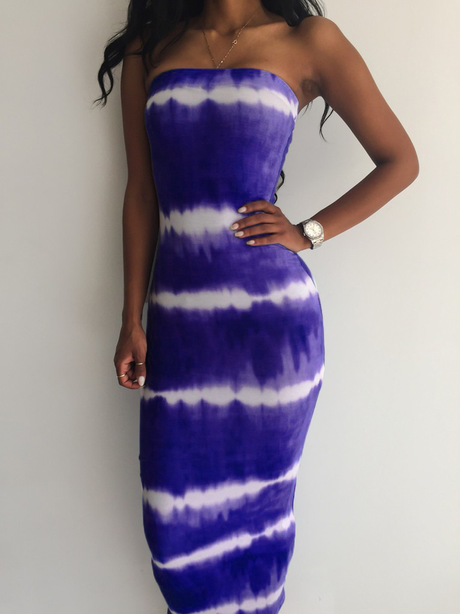 

LW Off The Shoulder Tie-dye Dress, Deep blue