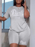 LW Plus Size Rhinestone Pink Letter Shorts Set