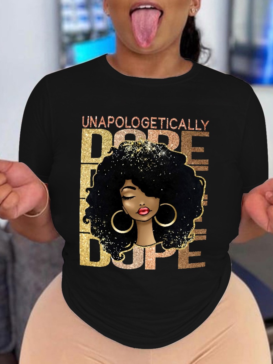 

LW Plus Size Letter Figure Print T-shirt, Black
