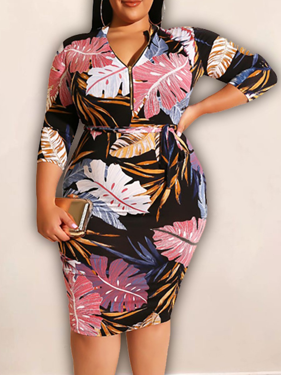 

LW Plus Size Floral Print Bodycon Dress, Purple