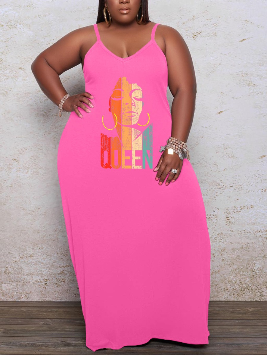 

LW Plus Size Queen Figure Letter Print Cami Dress, Pink