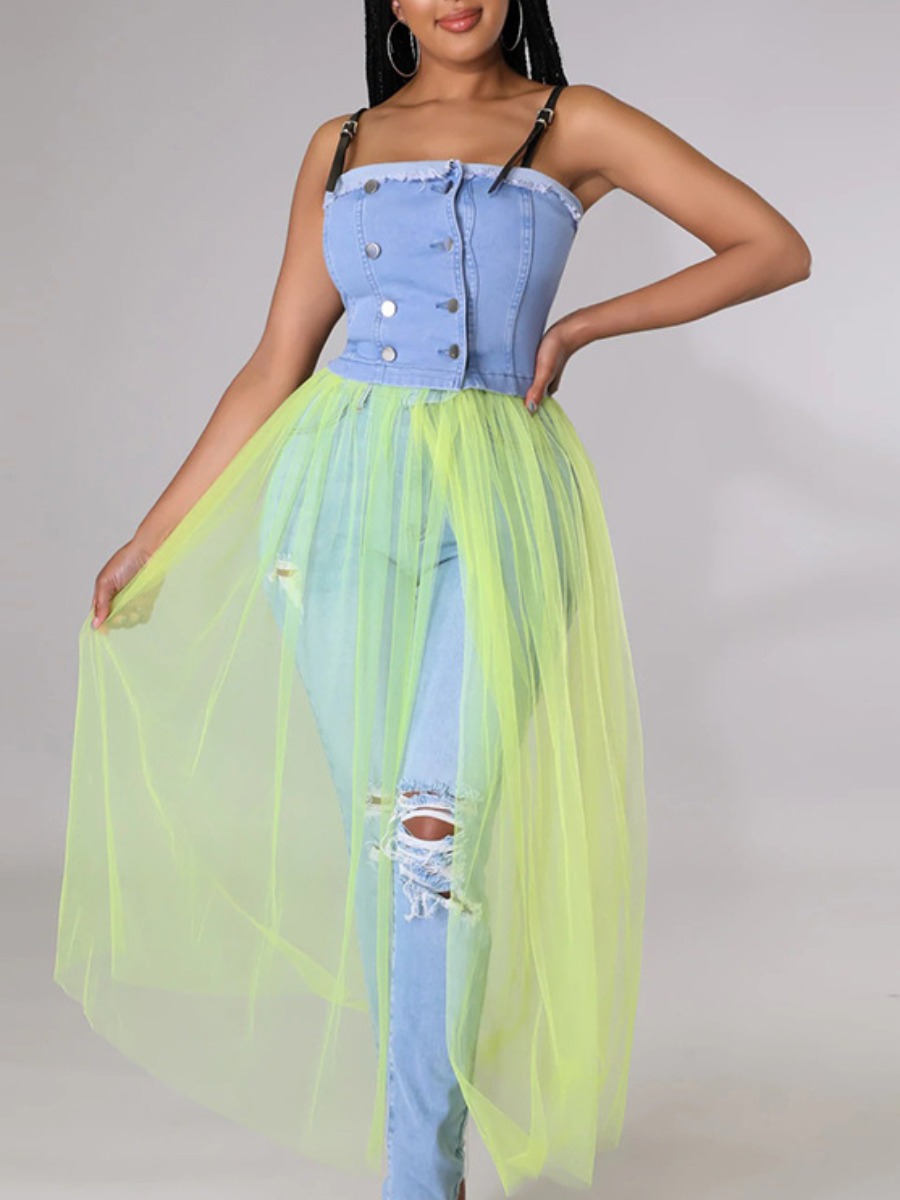 

LW Double Breasted See-through A Line Dress, Yellow