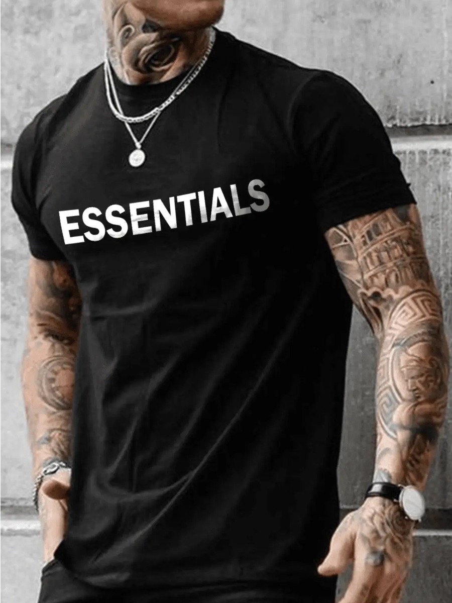 

LW Men Essentials Letter Print T-shirt, Black