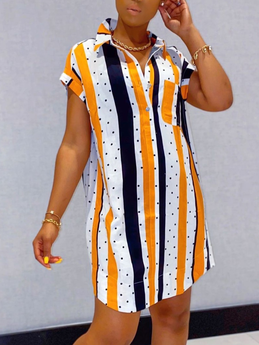 LW Plus Size Dot Print Striped Shirt Dress