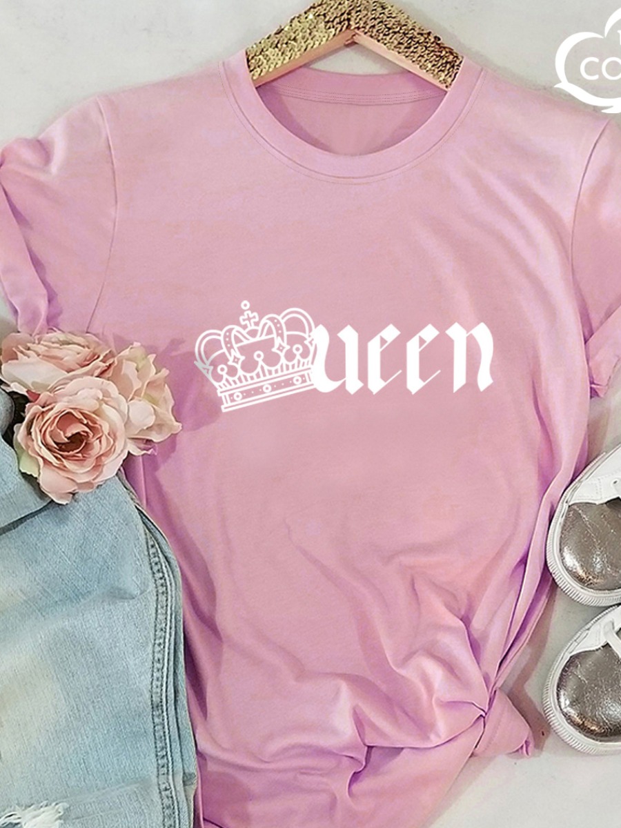 LW COTTON Plus Size Crown Queen Letter Print T-shirt
