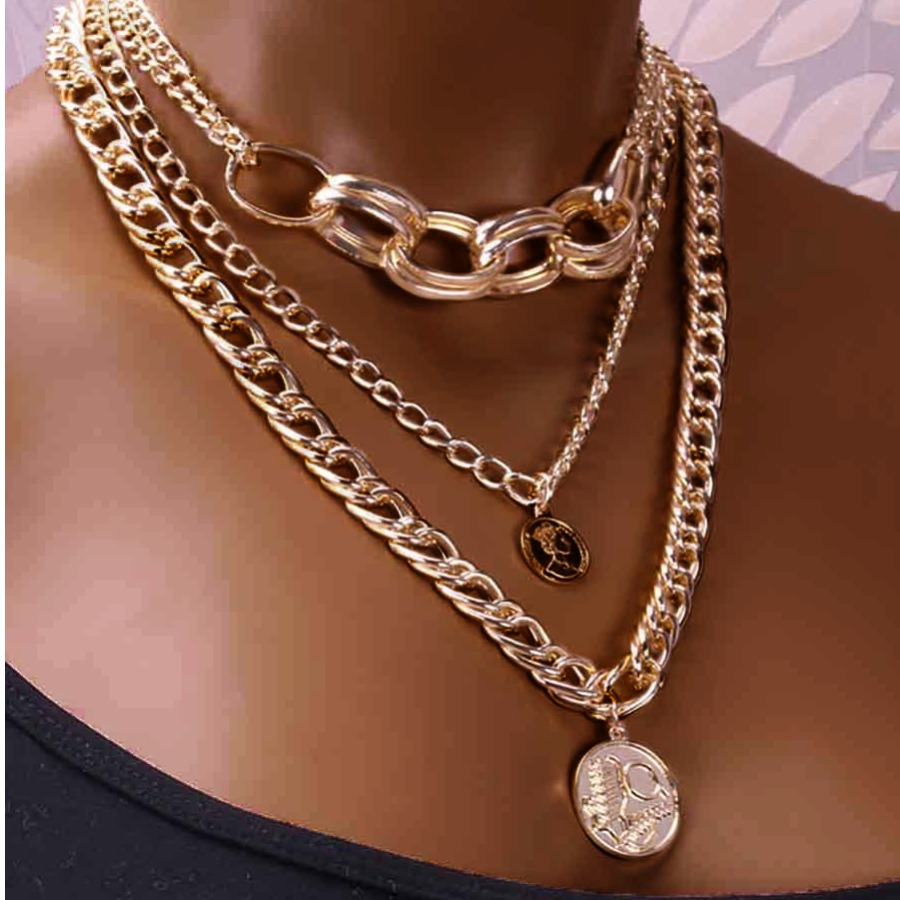 

LW Coin Decor Chain Multilayer Necklace, Gold