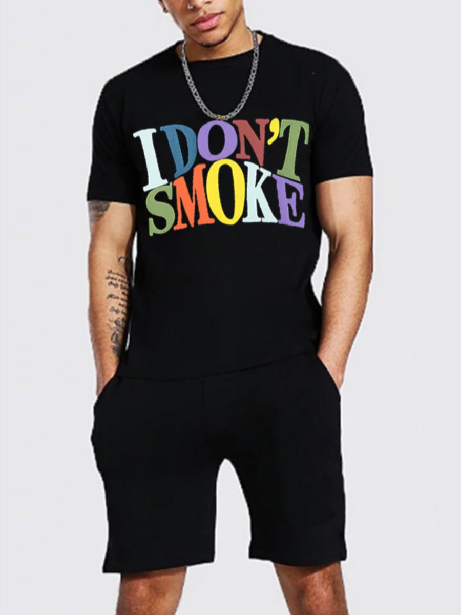 

LW Men I Do Not Smoke Letter Print Shorts Set, Black