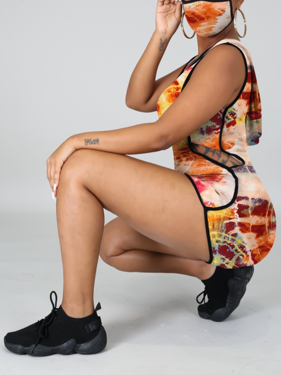 

LW Hooded Collar Tie-dye Romper, Rose red