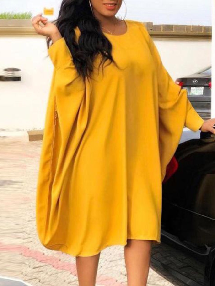 

LW Plus Size Batwing Sleeve Loose Dress, Yellow